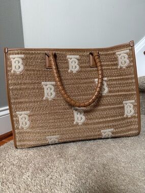 Burberry Tan & Cream TB Monogram Woven Tote